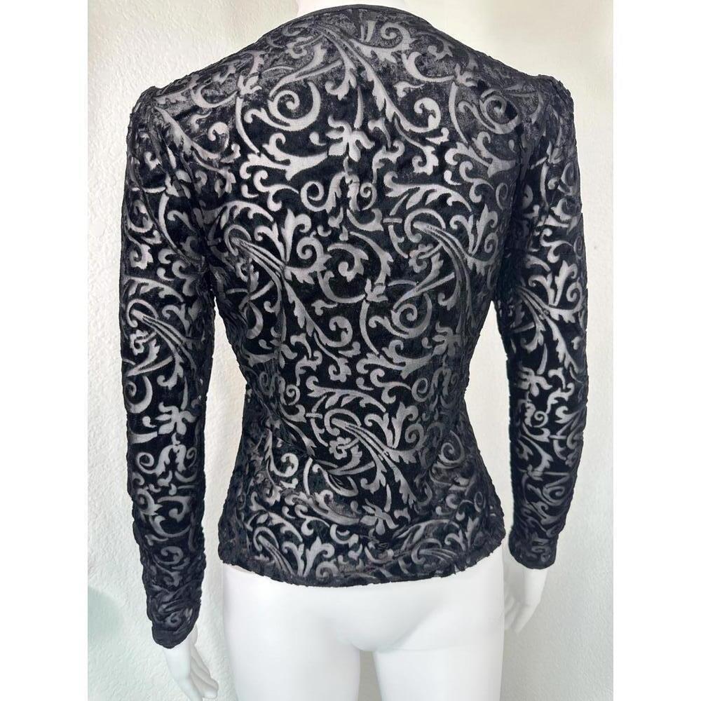 VTG Karen Kane Velvet Burnout Top Sz S Petite Gothic Black Romantic Whimsigoth - Picture 3 of 5